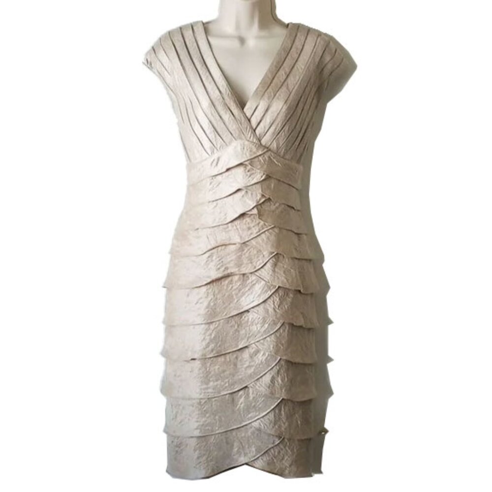 Adrianna Papell Champagne Gold Shutter Pleated Bodycon Dress 14